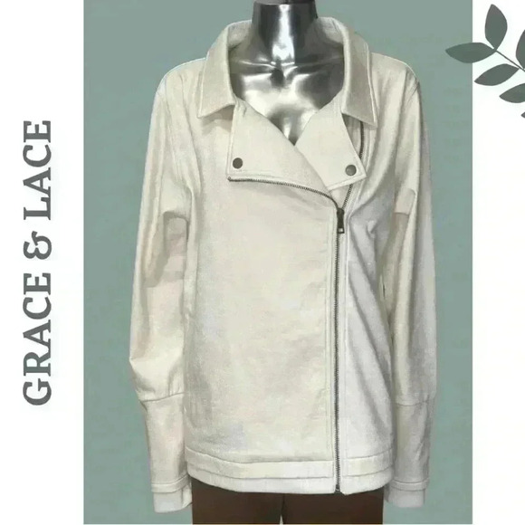Grace @ Lace Move Free Leather Like Cream Knit Motorcycle Jacket Size XXL - Picture 4 of 12